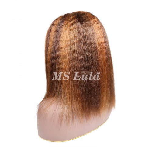 #4/27 Highlight Color Kinky Straight T Part BOB Wig | Human Hair Wig | Lace Front